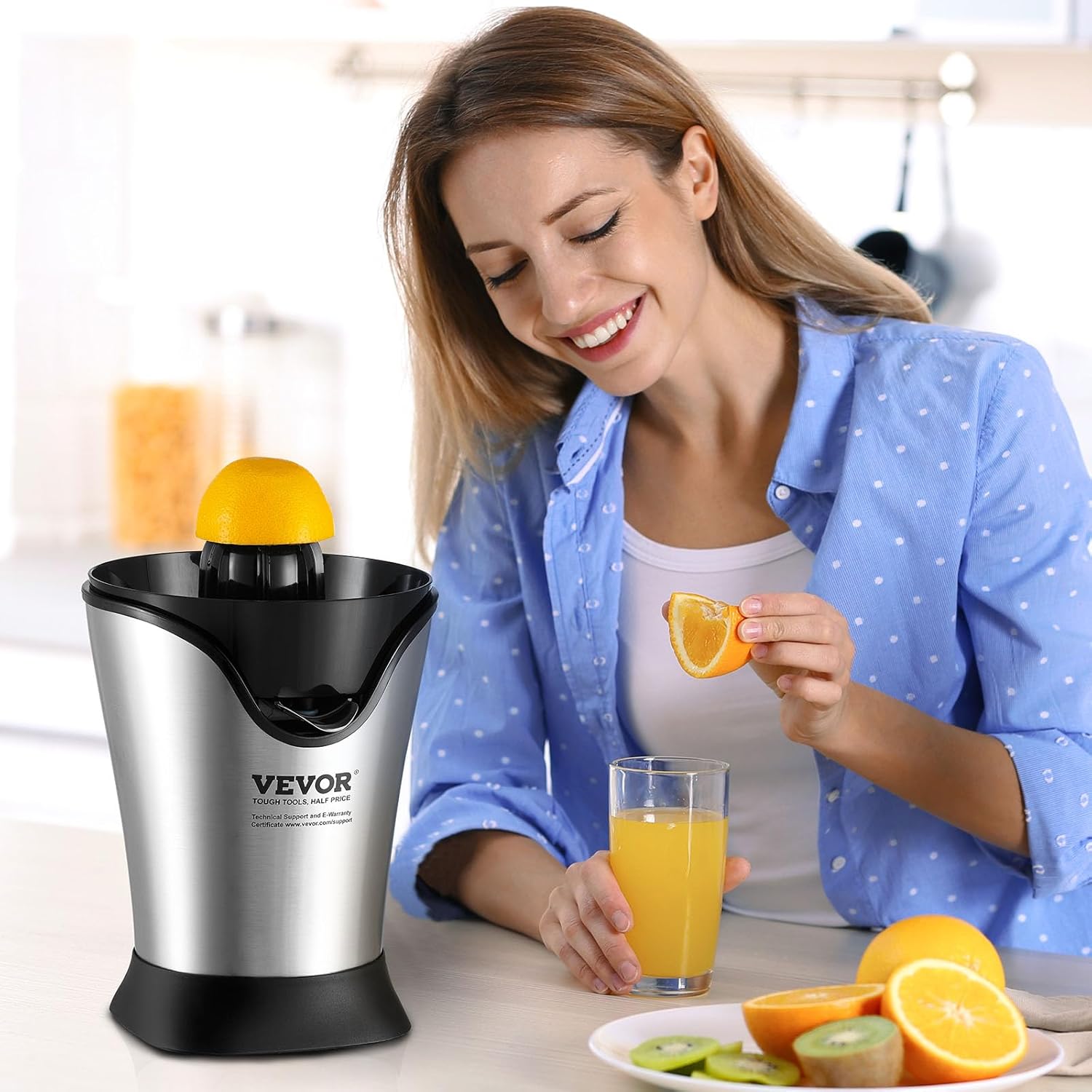 VEVOR Exprimidor eléctrico de cítricos, uno para todos los exprimidores de jugo de naranja de acero inoxidable, extractor de jugo de naranja fácil