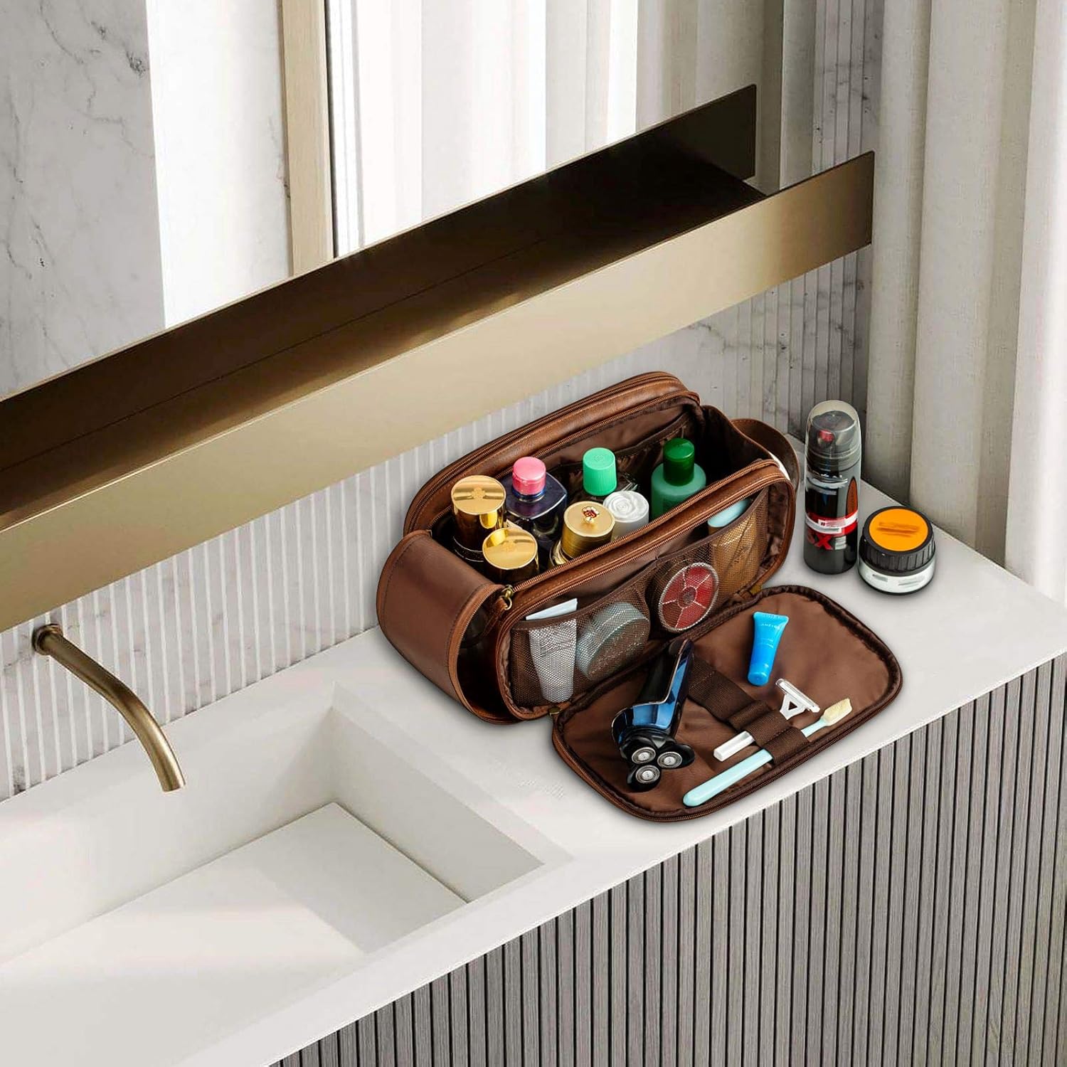 Elviros – Bolsa para artículos de aseo personal para hombre, resistente al agua, organizador de artículos de aseo personal para viajes largos, de