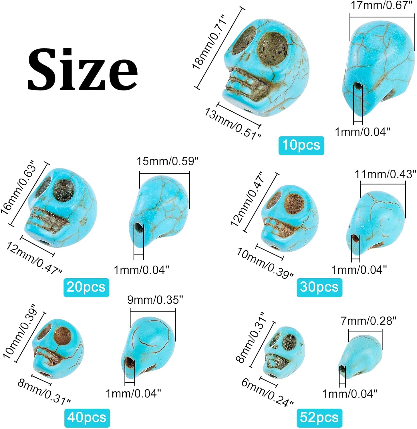 SUPERFINDINGS 152 cuentas sintéticas de turquesa hebras de cabeza de calavera de howlita, piedras preciosas sueltas, cuentas espaciadoras para