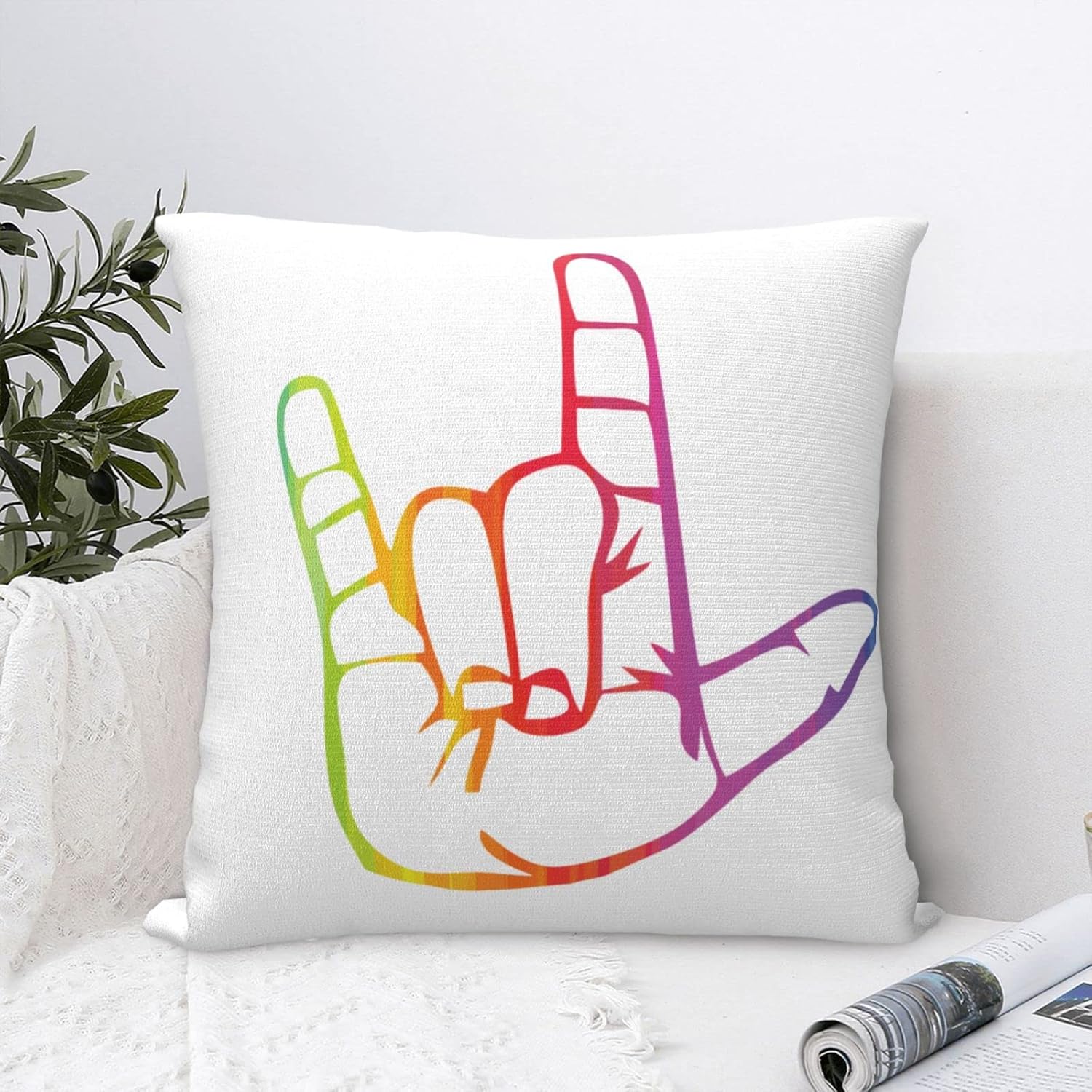 ASL – Funda de almohada decorativa con texto en inglés “I Love You” de doble cara para sofá