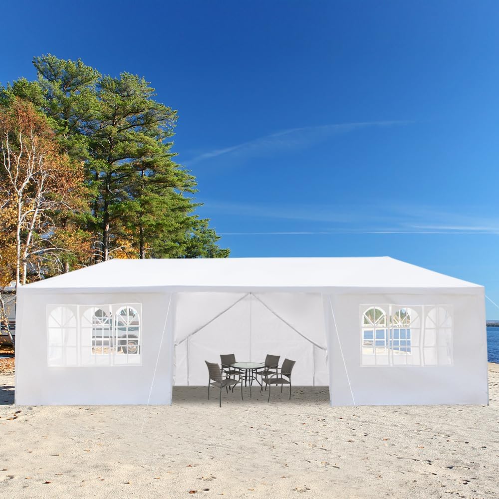 Tienda de campaña para exteriores de 10 x 30 pies con 8 paredes laterales extraíbles, toldo impermeable, glorieta de boda para patio, color blanco