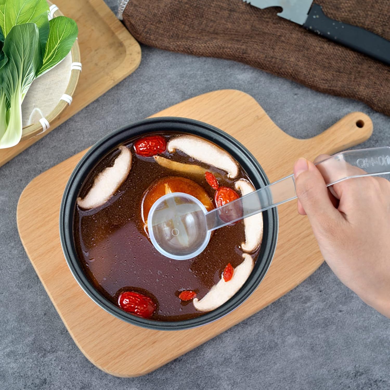 10 cucharones de plástico transparente de 7 pulgadas y 1 onza para aderezo y salsas, cucharones acrílicos de mango largo para servir sopa, ponche de