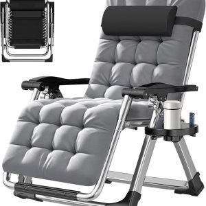 ABORON Silla de gravedad cero, sillas plegables de primera calidad para exteriores, sillas de patio reclinables resistentes y ajustables con cojín ABORON Silla de gravedad cero, sillas plegables de primera calidad para exteriores, sillas de patio reclinables resistentes y ajustables con cojín