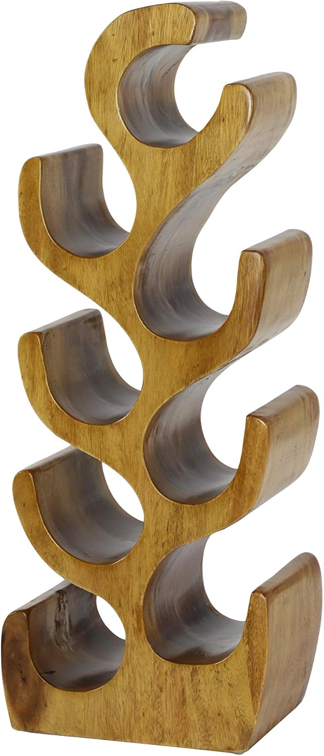 Deco 79 Estante para vino con 8 botellas con forma de árbol de madera de teca, 11 x 7 x 28 pulgadas, marrón