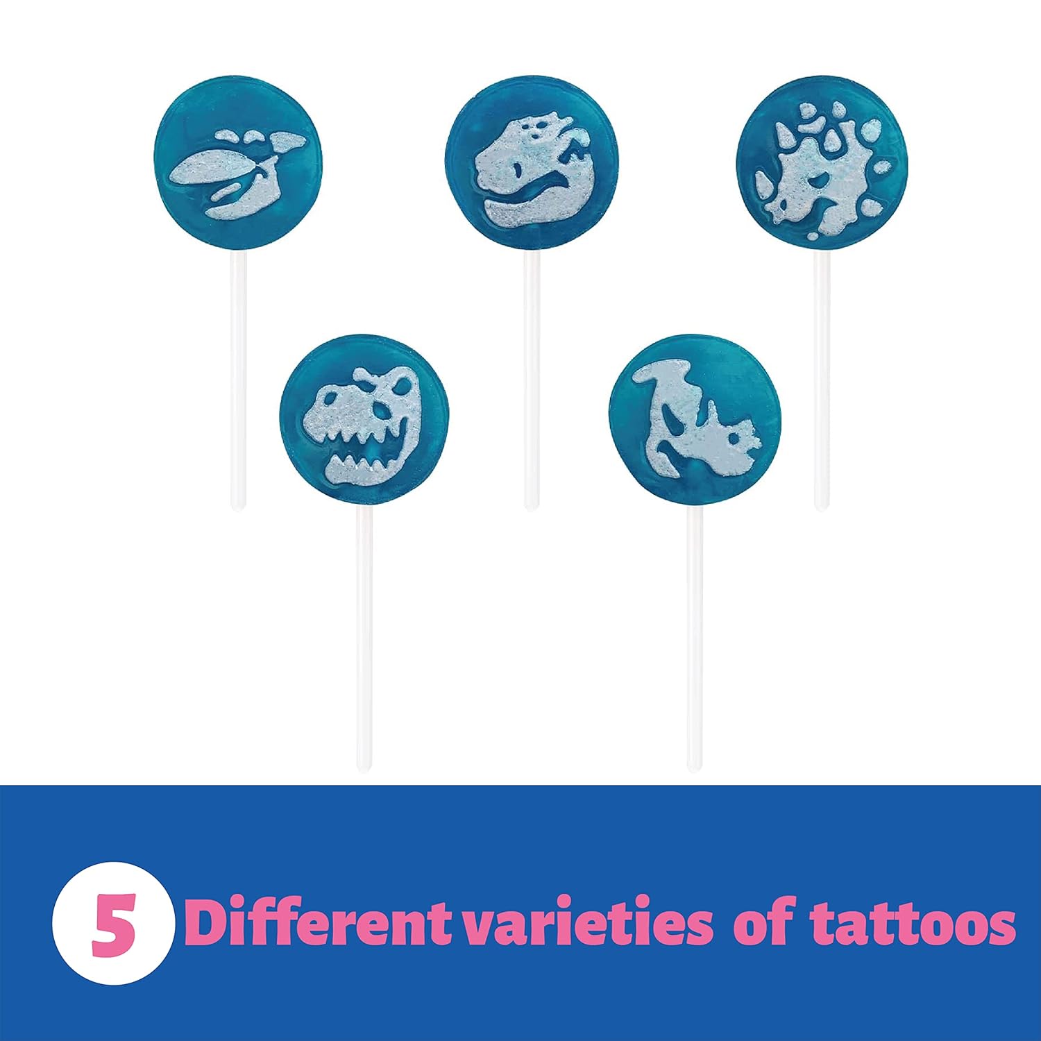 Funtasty Dinos Icing Tattoo Lollipops envueltos individualmente Wildberry Hard Candy, tarro de 2 libras (110 unidades)