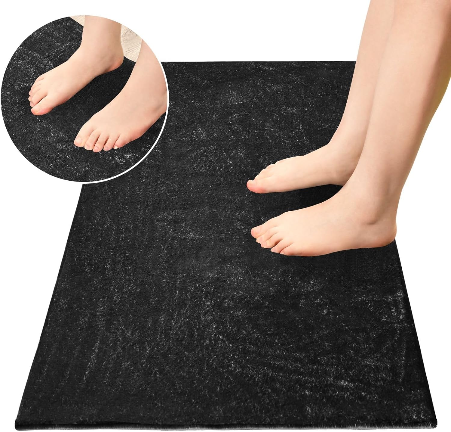Tapetes de baño negros, lavables a máquina, absorbentes con respaldo de goma, 39 x 20 pulgadas