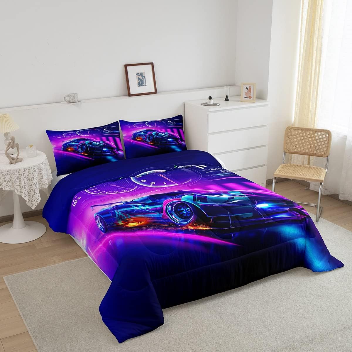 Feelyou Juego de edredón de coche deportivo de carrera, juego de ropa de cama para niños y niñas, velocidad fresca, decoración temática de deportes