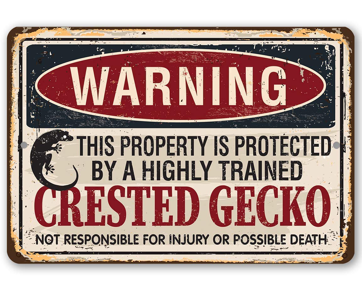 Metal Sign – Warning Property Protected By Crested Gecko – Durable Metal Sign – Use IndoorOutdoor – Front Door and Bedroom Door Decor or Gift for