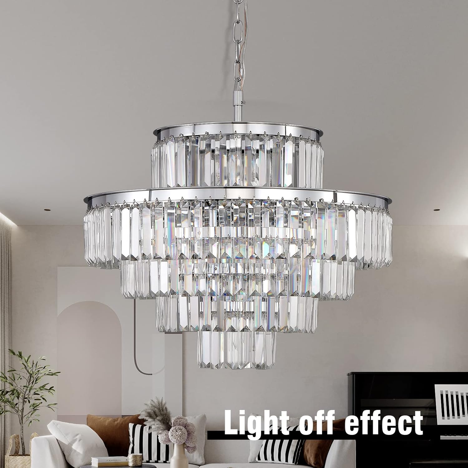 Candelabros y luces de cristal de estilo moderno cromado, colgantes redondos, clásicos, lámpara de techo colgante de 5 niveles para comedor y sala