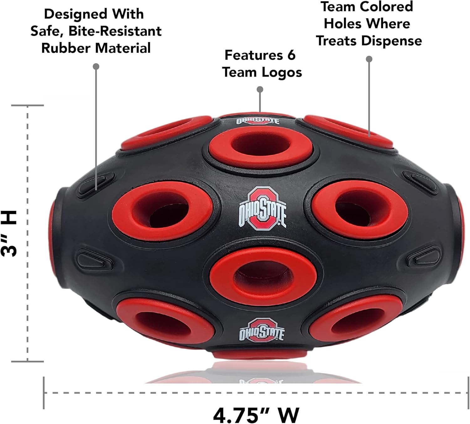 Pets First NCAA Ohio State Buckeyes Football Treat Dispensing Toy for Dogs and Cats, Rubber Ball Dog Toy, Interactive Fun Dog Treat Toy, Natural