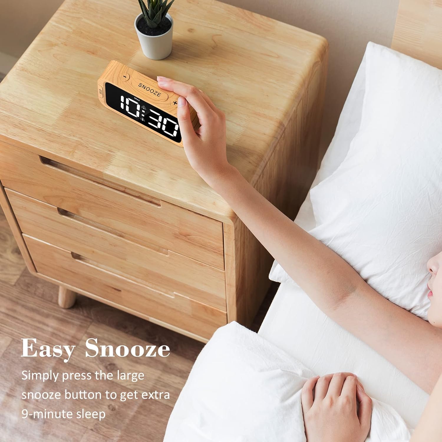 Reloj despertador digital dual para dormitorio, 0-100% atenuador, modo día de semanafin de semana, fácil de configurar, cargador USB, volumen de