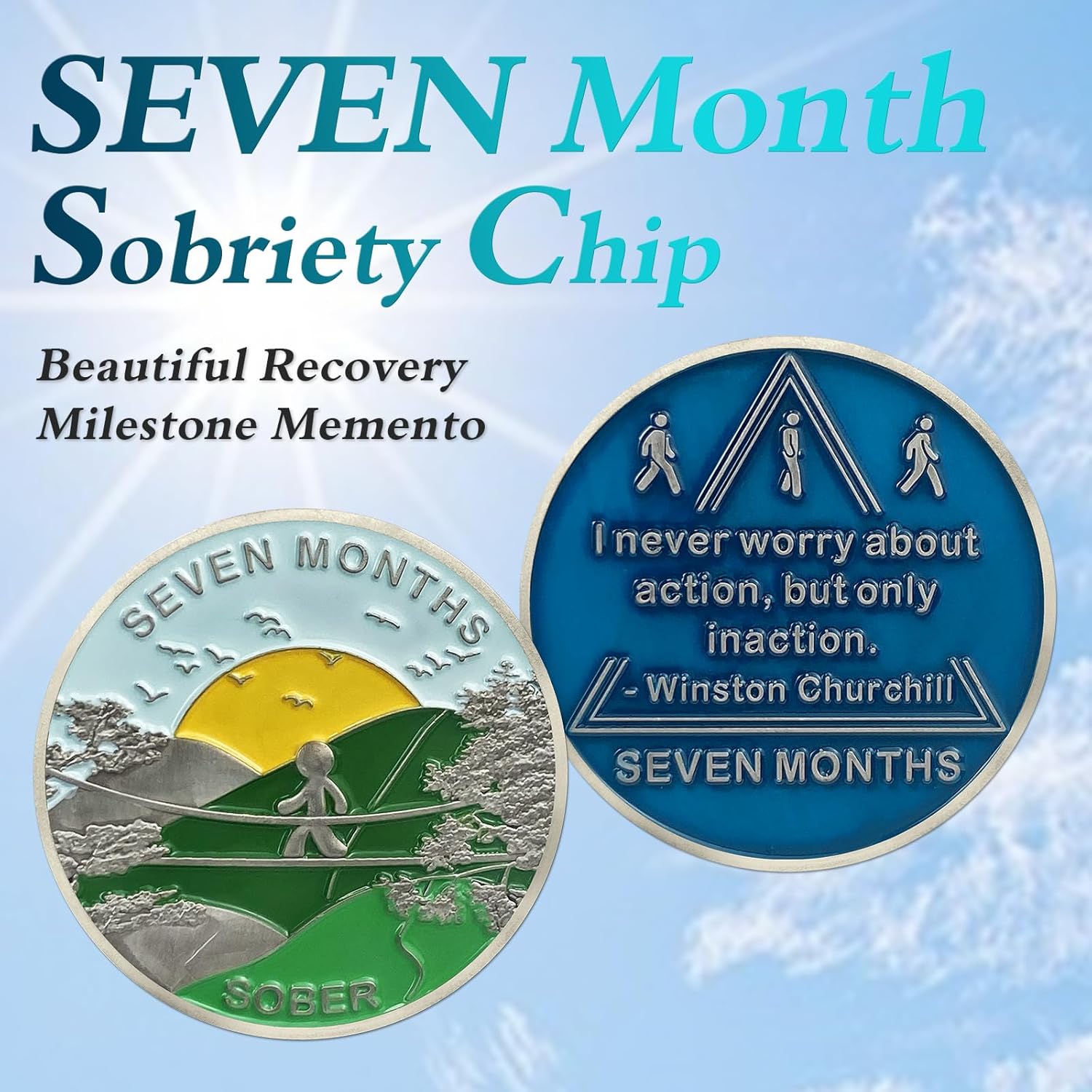 Moneda de sobriedad de 7 meses Alcohólicos Medallón Anónimo AA, Token de chip AA, regalos de sobriedad para mujeres y hombres en recuperación (1-12