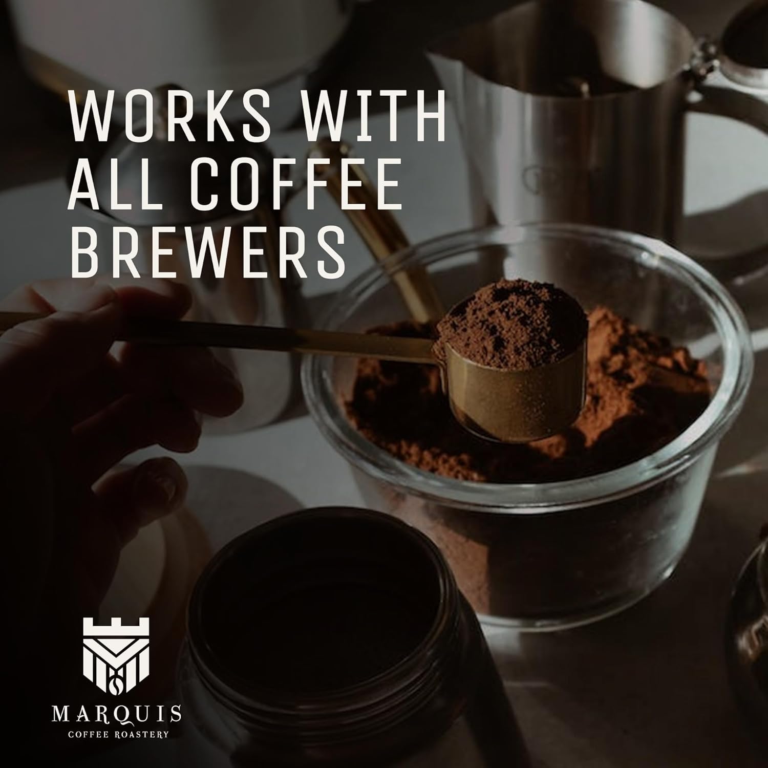 Marquis – Commodore’s Cup – Café molido rico y atrevido, café molido africano fresco mezclado con tostado medio con acidez vinada, granos de café
