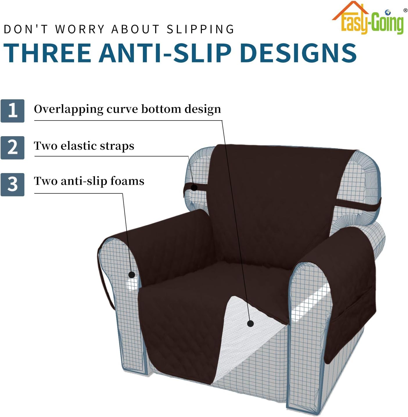 Easy-Going Funda para sofá, funda de sofá biplaza, impermeable, lavable, para sofá de 2 cojines, tela antideslizante, protector de muebles con