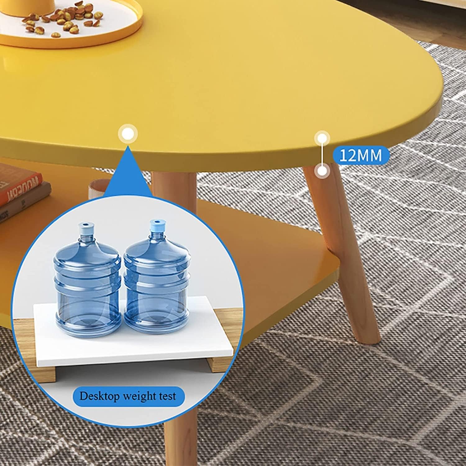 Mesa de Centro Mesa de centro ovalada de MDF con patas de madera de 35.4 x 19.7 x 16.5 in, mesa auxiliar de sofá de doble capa, para apartamento