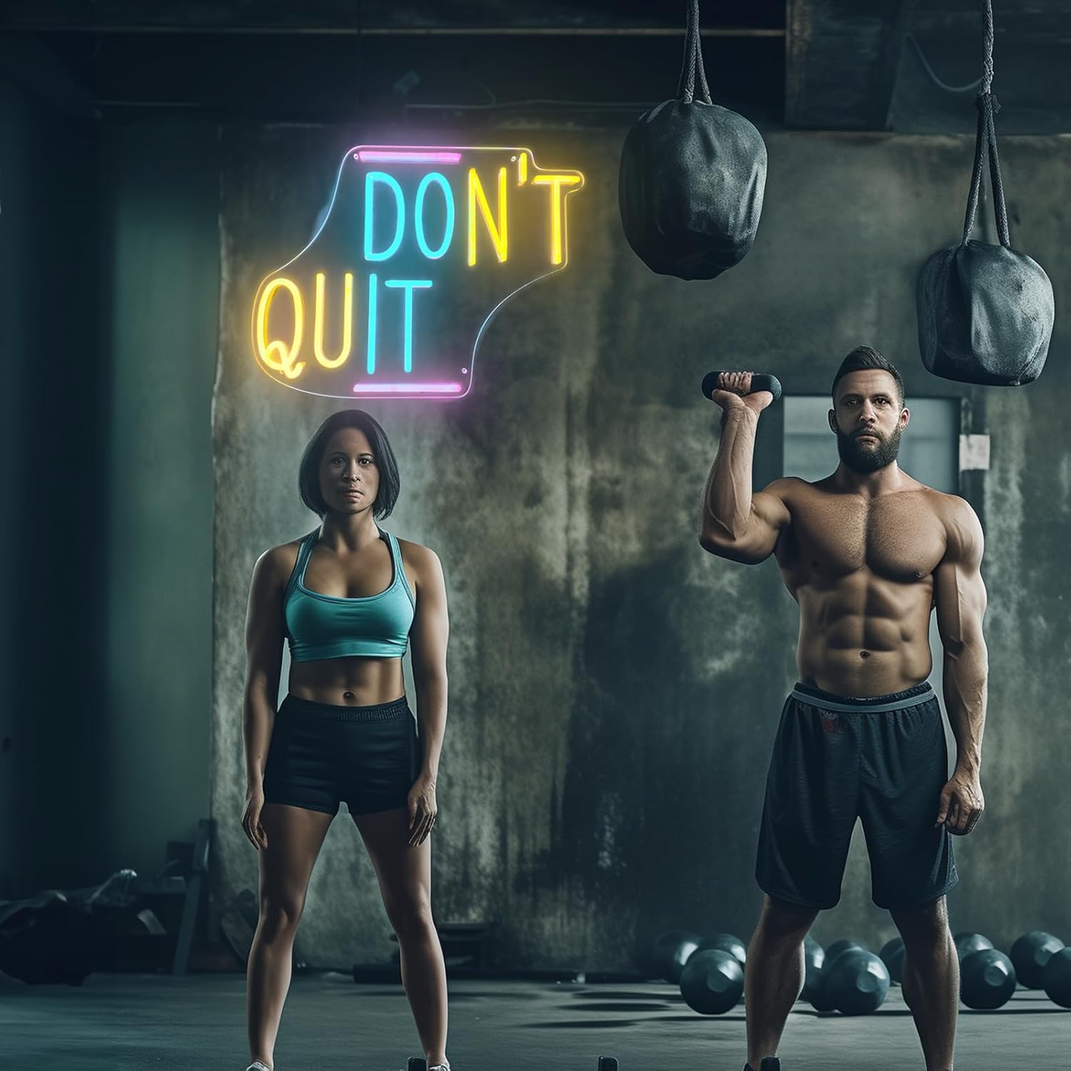 Letrero LED de neón con texto en inglés “Don’t Quit”, fuente de alimentación USB con interruptor de ajuste continuo, luces de neón, decoración de