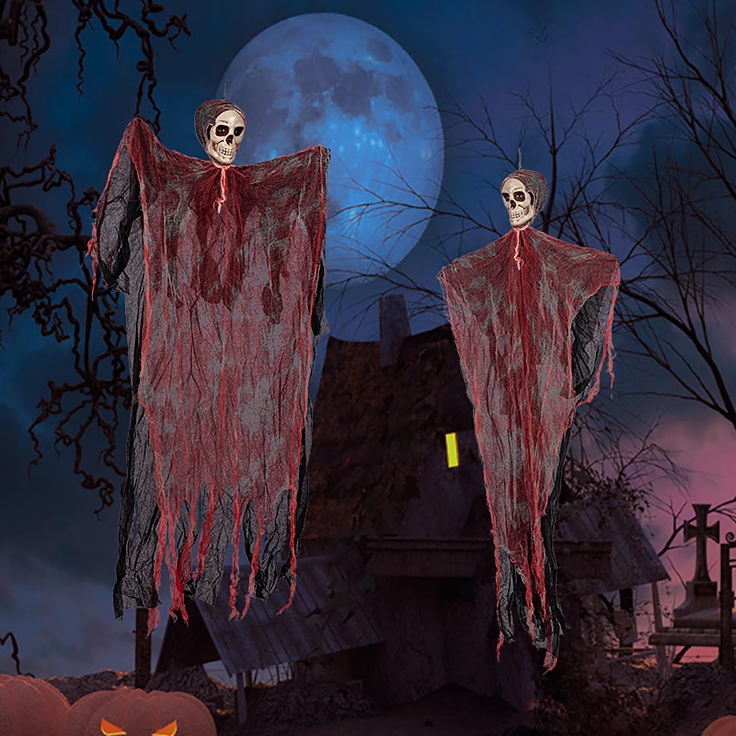KSTBJN Tela espeluznante de Halloween, 2 piezas de tela roja sangrienta de Halloween, decoración de pared de habitación, gasa elástica para casa