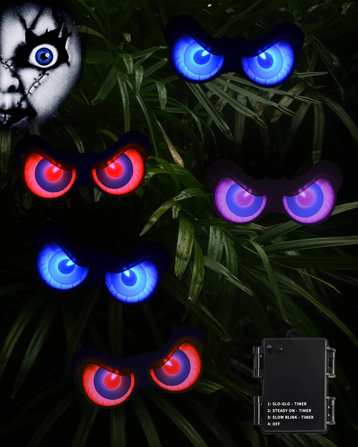 HOUNE Guirnalda de luces de Halloween con temporizador, 3 modos de iluminación, ojos miradores, impermeable, funciona con pilas, para decoración de