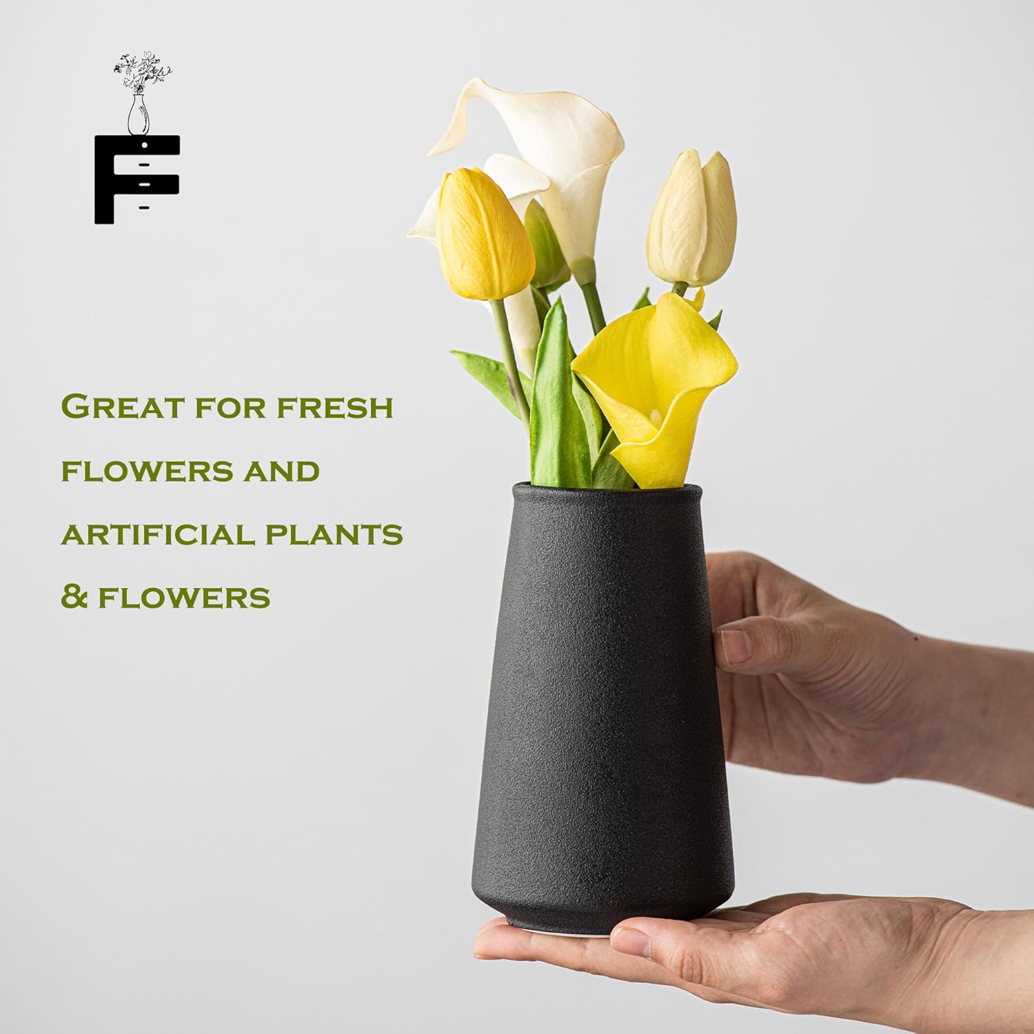 Juego de 2 floreros de cerámica  Jarrón grande y pequeño de arte moderno para decoración de centros de mesa, apto para flores frescas secas, sala de