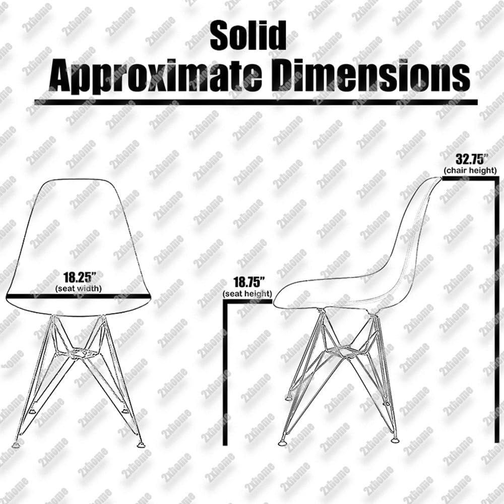 Juego de cuatro (4) sillas de comedor 2xhome modelo Eames con patas de madera en color natural o negro con refuerzos de metal – Butaca sin brazos