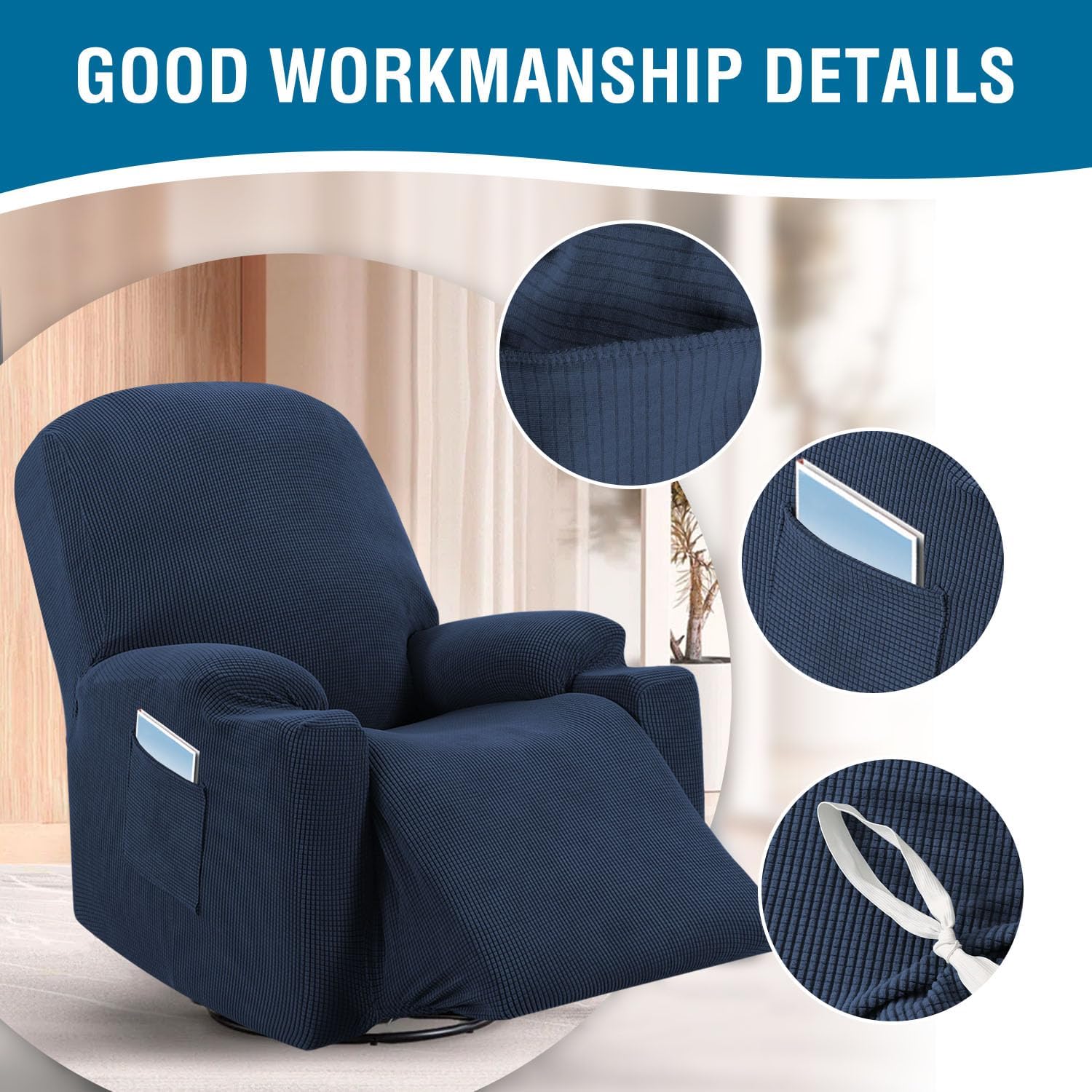 H.VERSAILTEX Funda elástica para sillón reclinable, funda para silla reclinable de elevación eléctrica, ajustable estándar, grande, con bolsillo
