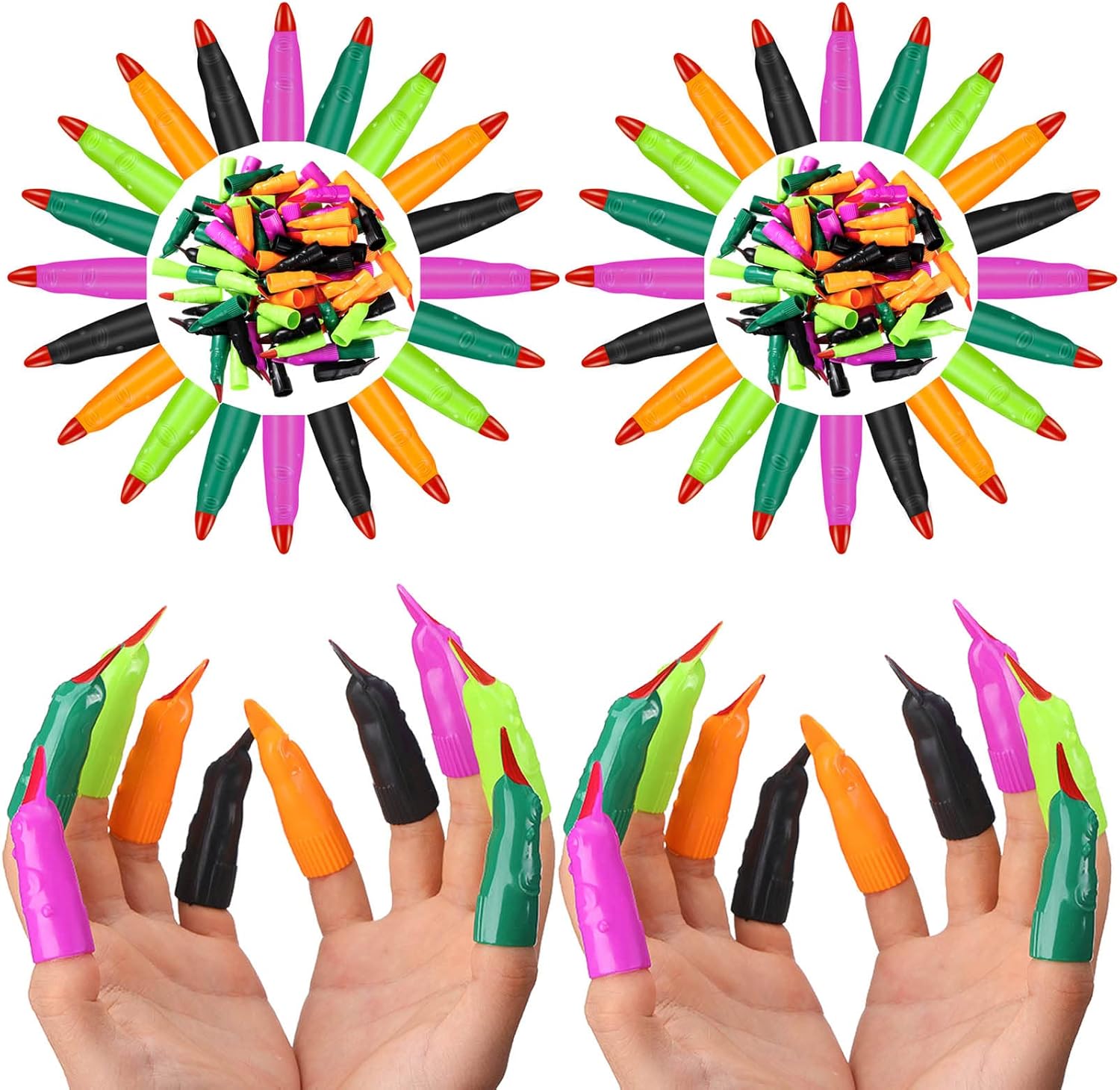 Sosation 150 piezas de dedos de bruja espeluznantes para cosplay, uñas falsas, zombi, divertidas, guiadas para niños, punteros de lectura, garras de