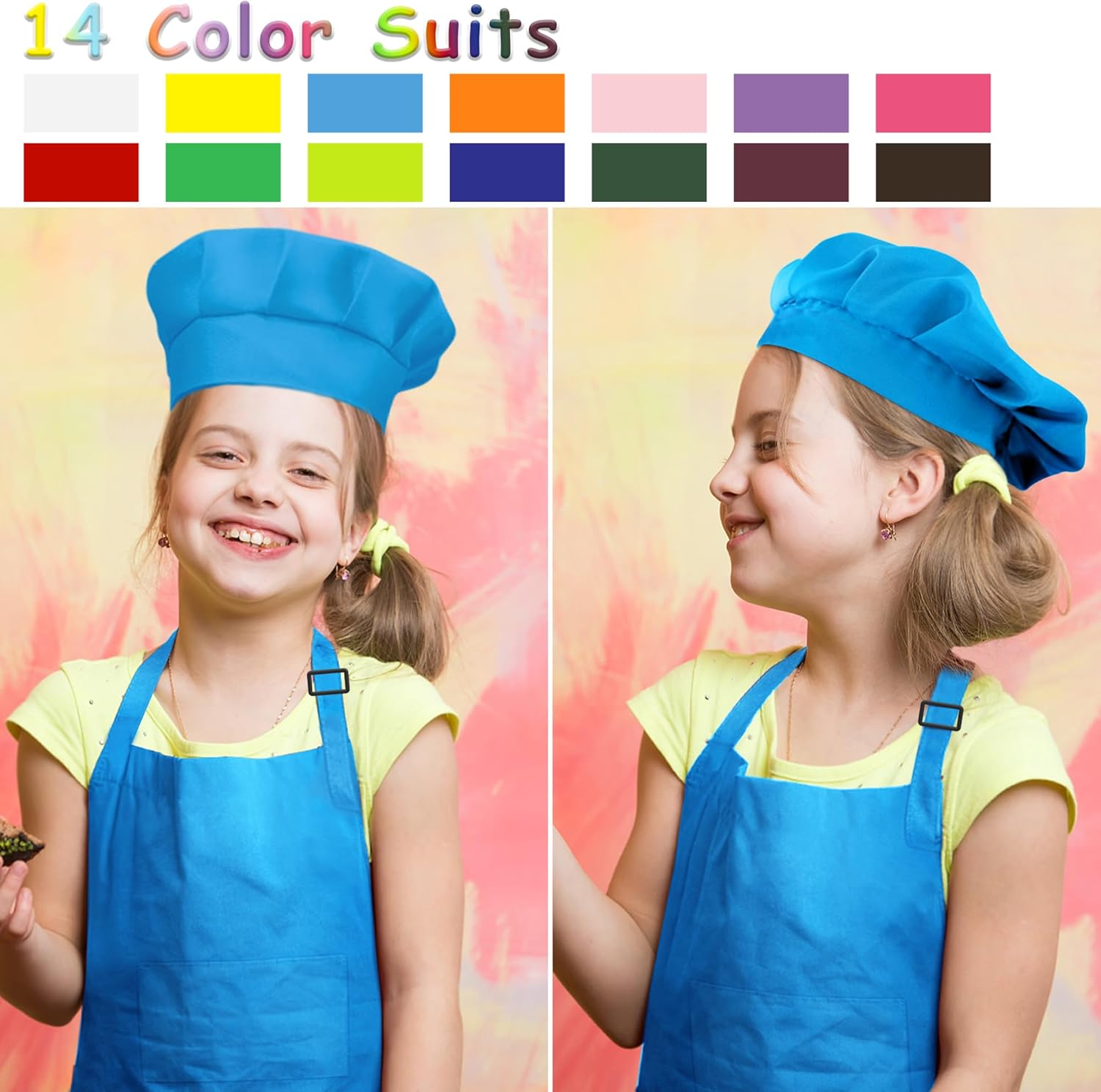 Kids Apron and Chef Hat Set Bulk Childrens Bib with 2 Pockets Adjustable for Boys Girl’s Cooking Baking Painting