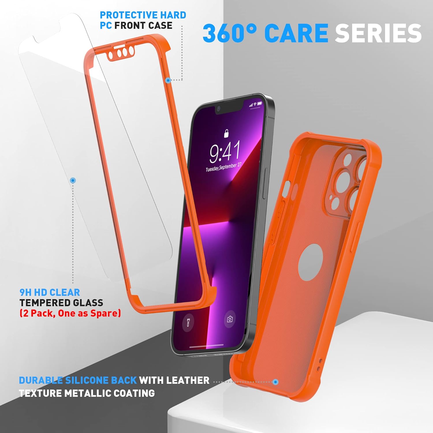 ORETECH Funda para iPhone 13 Pro Max, con 2 protectores de pantalla prueba de caídas de grado militar de 10 pies protección de cámara 360 a prueba
