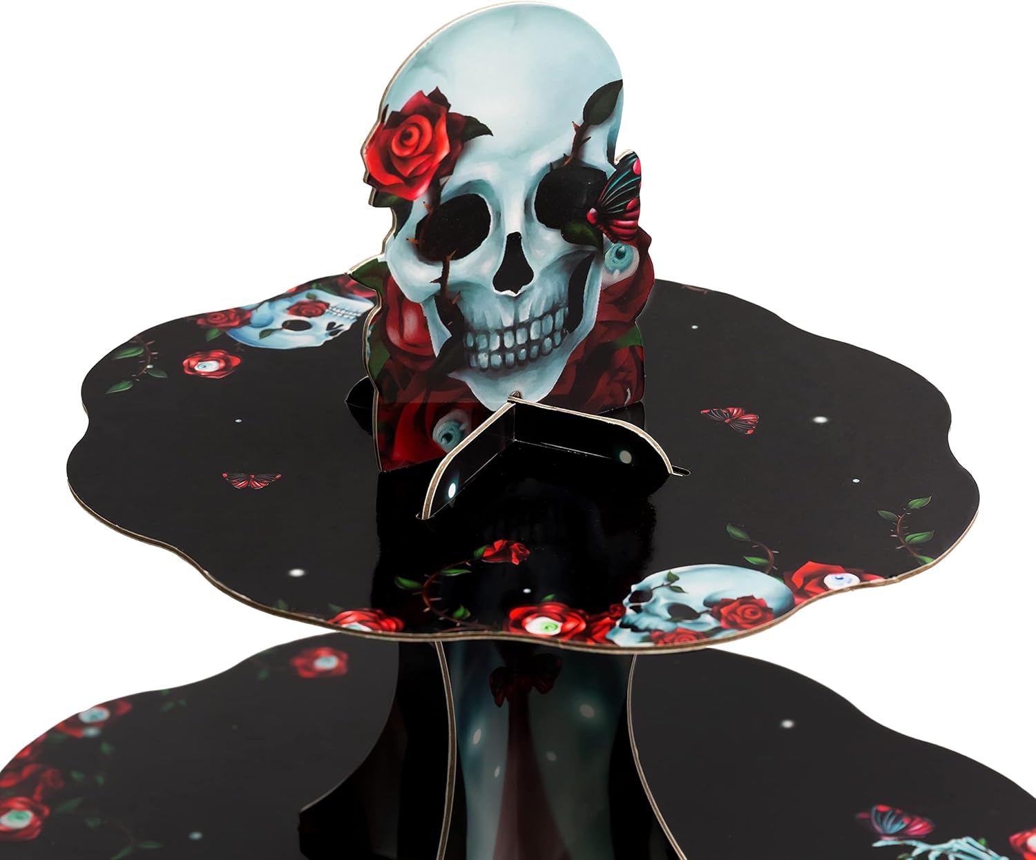Cheerland Soporte gótico para cupcakes con diseño de calavera de rosa para decoración de fiesta de Halloween, decoración de mesa de esqueleto