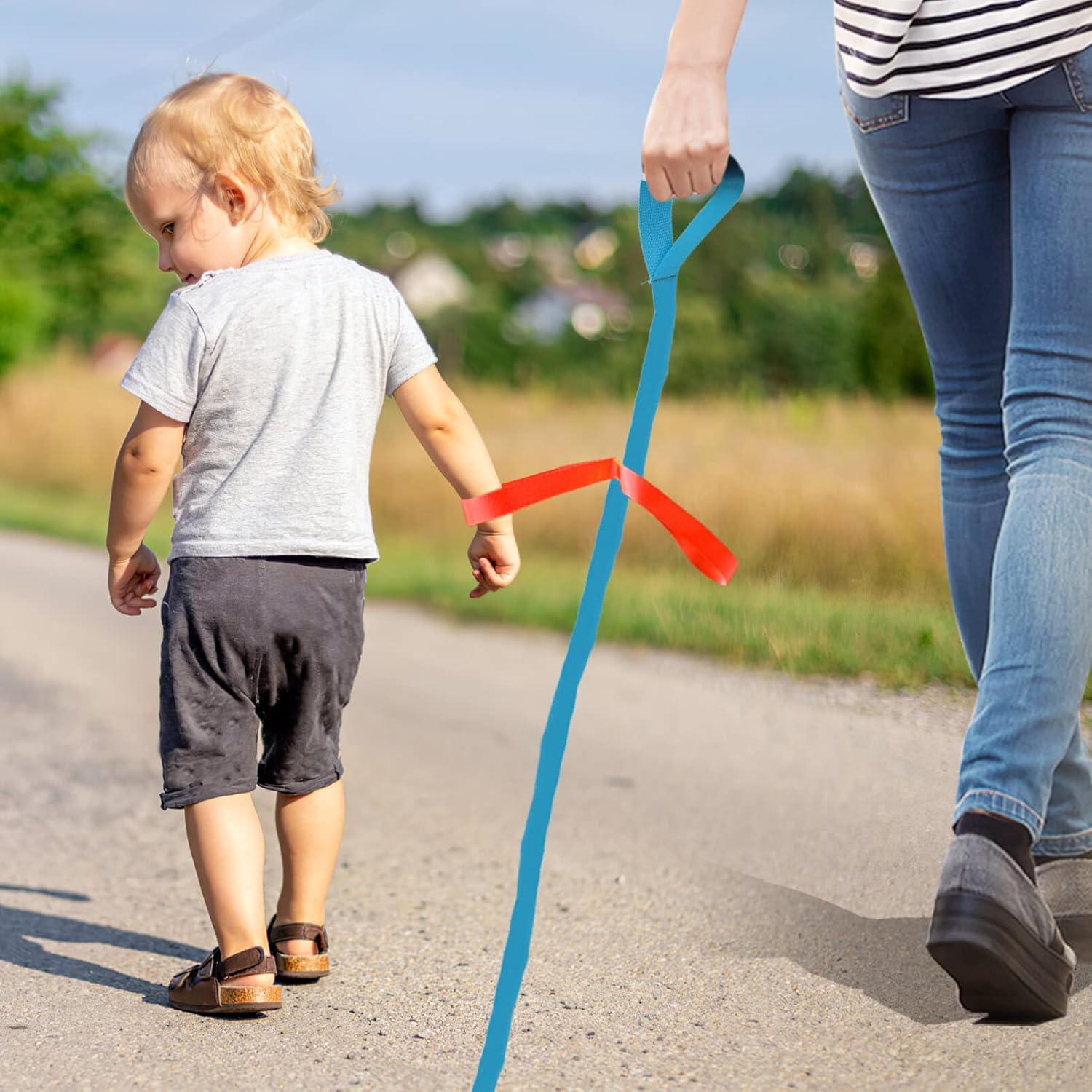Paquete de 2 cuerdas de seguridad para caminar cortas con 12 asas para niños preescolares y niños pequeños al aire libre, guardería, guardería,