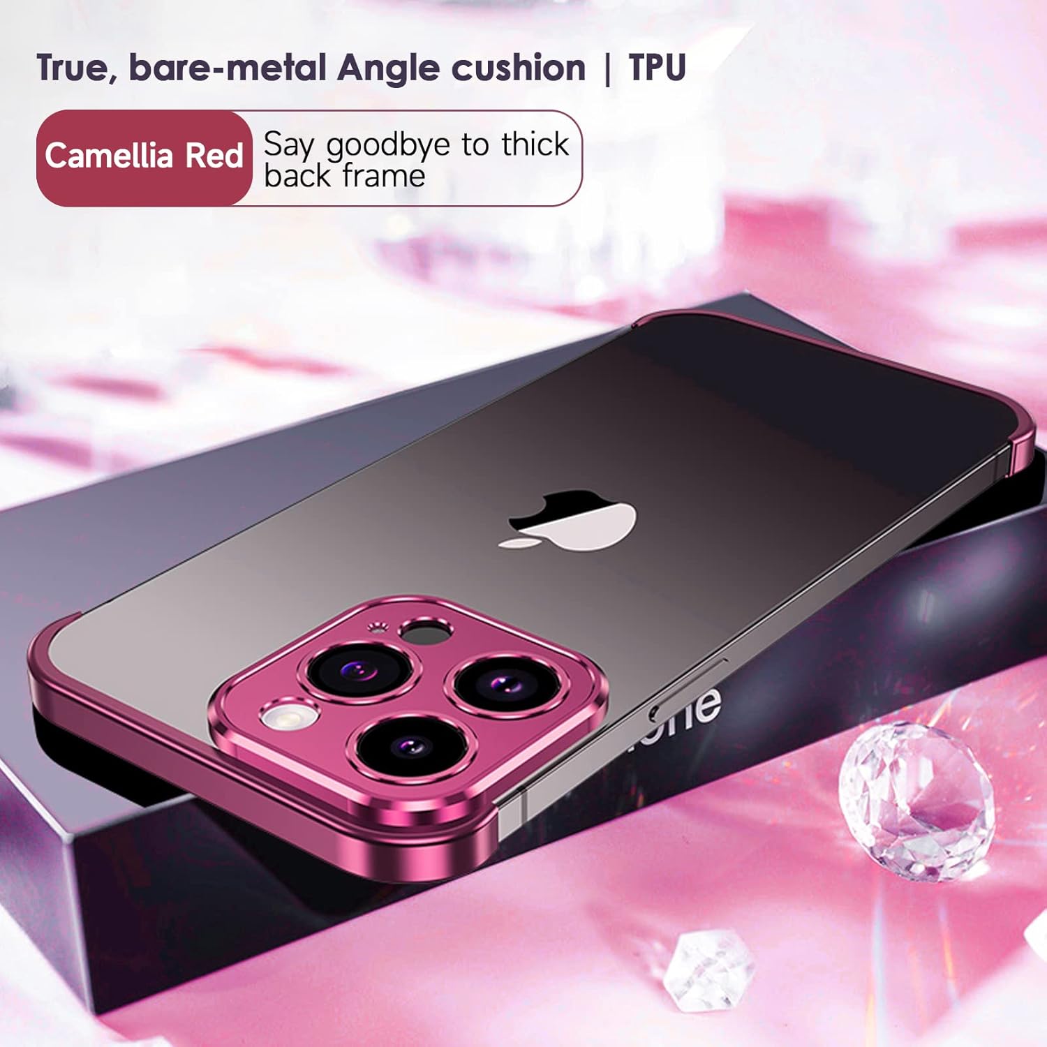 Losin Funda compatible con iPhone 15 Pro Max con protector de lente de cámara, metal de aluminio, sin marco, diseño sin bordes, delgada y ligera, a