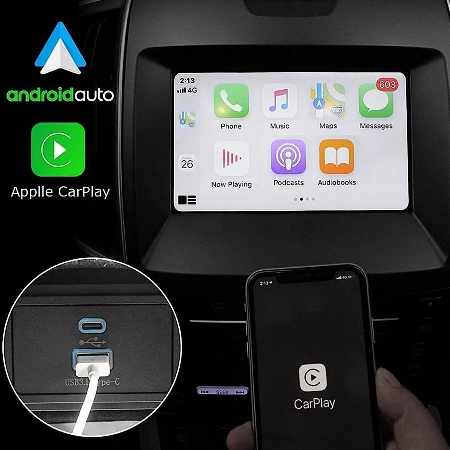 TAIFAM Carplay – Concentrador de interfaz USB, USB + módulo tipo compatible con Ford Lincoln SYNC 3, versión 3.4, transmisión estable de carga