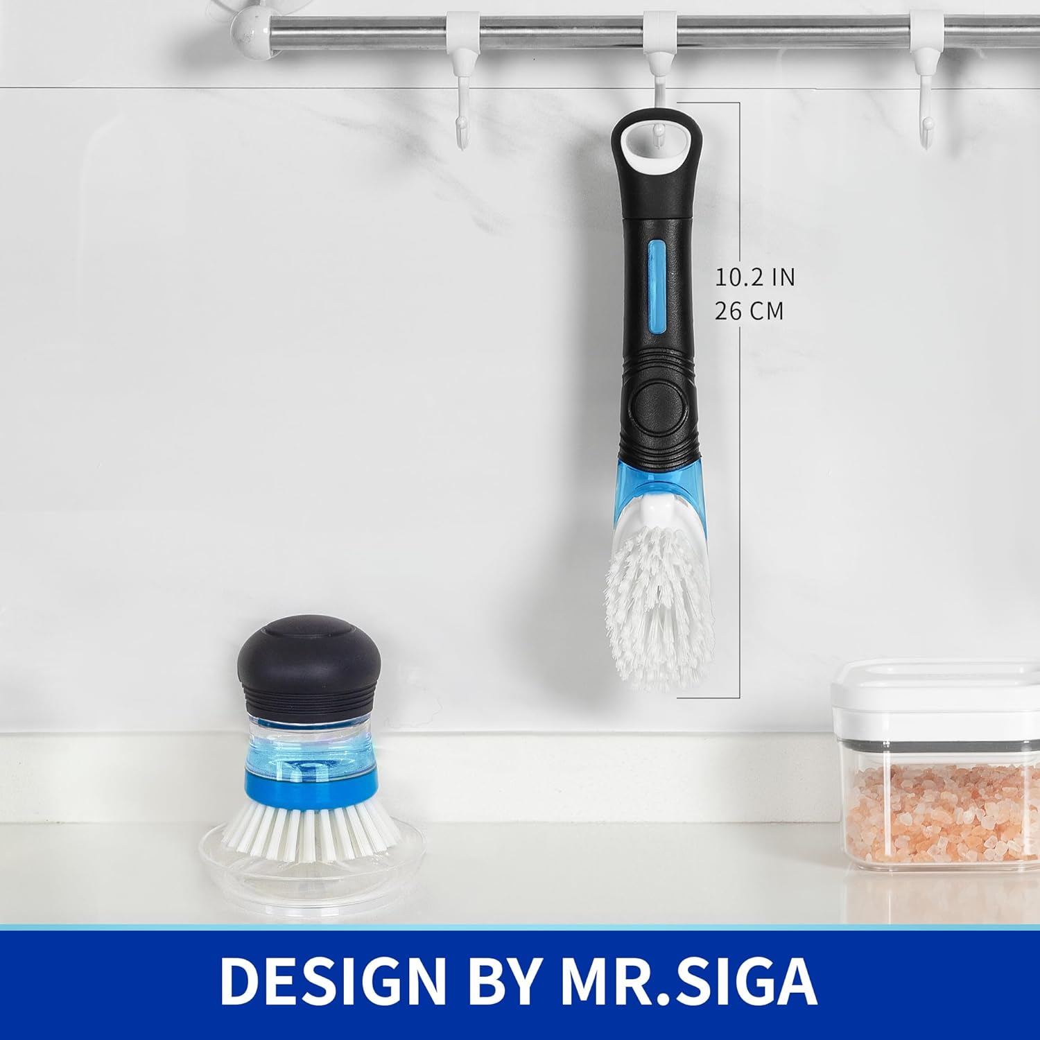 MR.SIGA Cepillo dispensador de jabón, cepillo de cocina para limpieza de fregadero, color negro