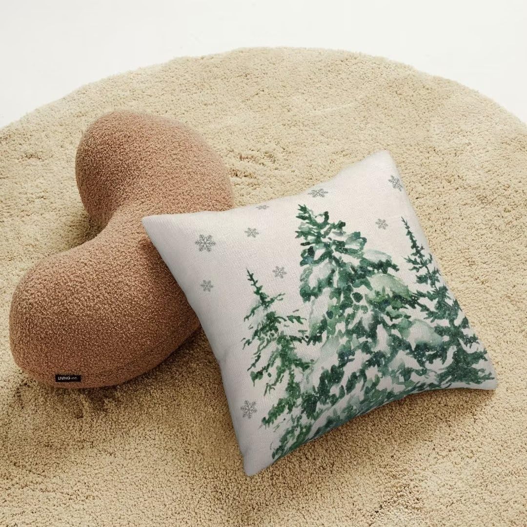 Juego de 2 fundas de almohada navideñas de 20 x 20 pulgadas, diseño de árboles del bosque, fundas de almohada verdes, fundas de almohada de invierno