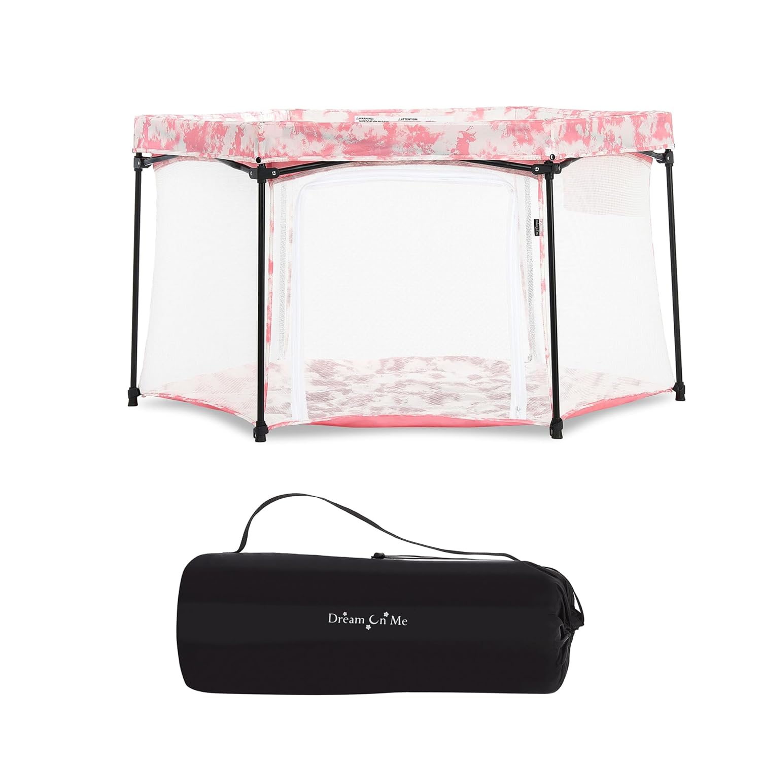 Corralito Onyx en rosa, portátil y ligero, corralito para bebés y niños pequeños, viene con un cómodo suelo acolchado