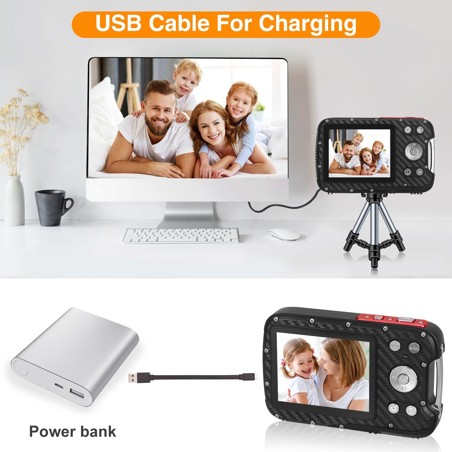 Cámara digital impermeable, cámara subacuática de 17 pies, LCD de 2.8 pulgadas, HD1080P 30MP videocámara para niños con tarjeta de 32G y batería