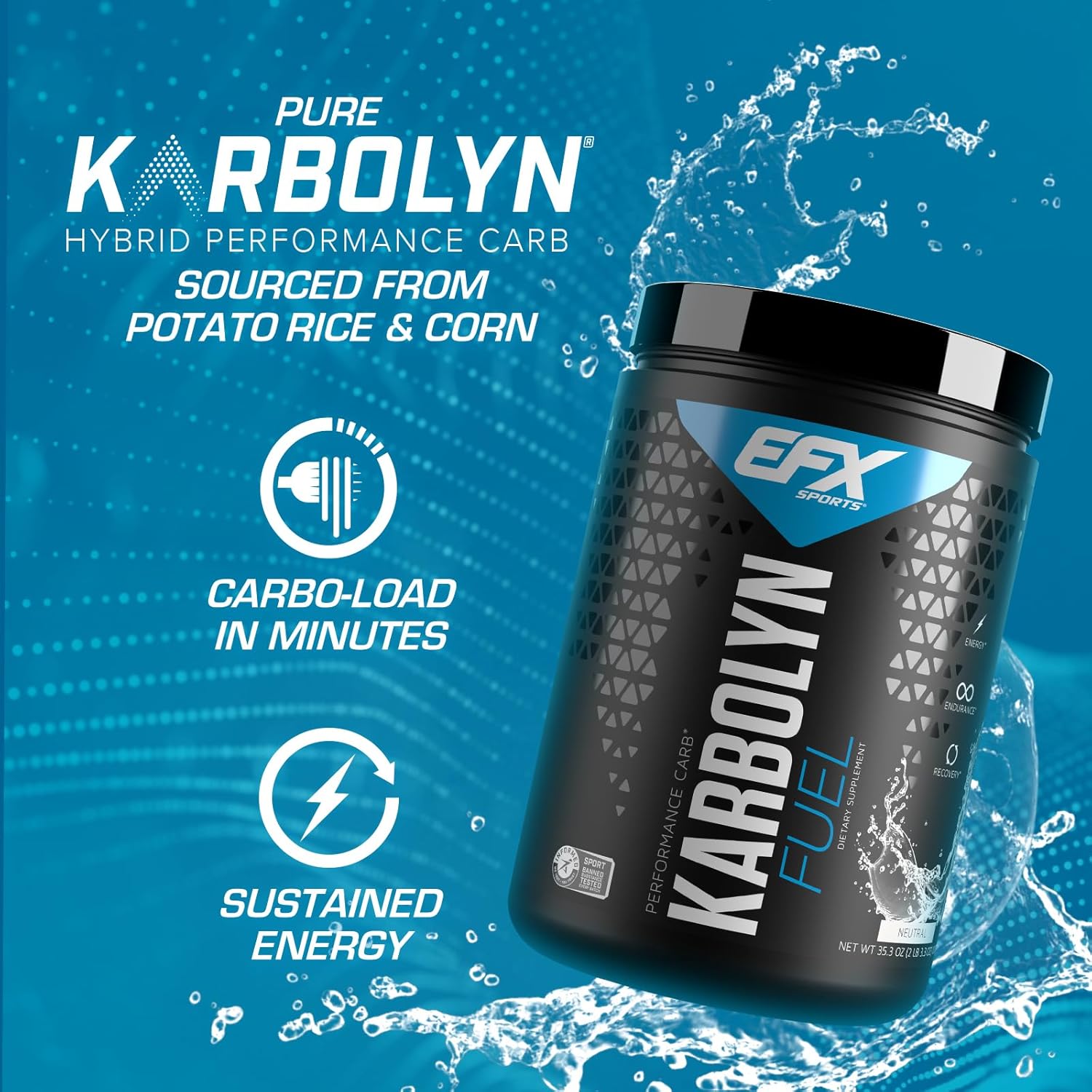 EFX Sports Karbolyn Fuel  Polvo de carbohidratos de absorción rápida  Carga de carbohidratos, energía sostenida, recuperación rápida  Sin
