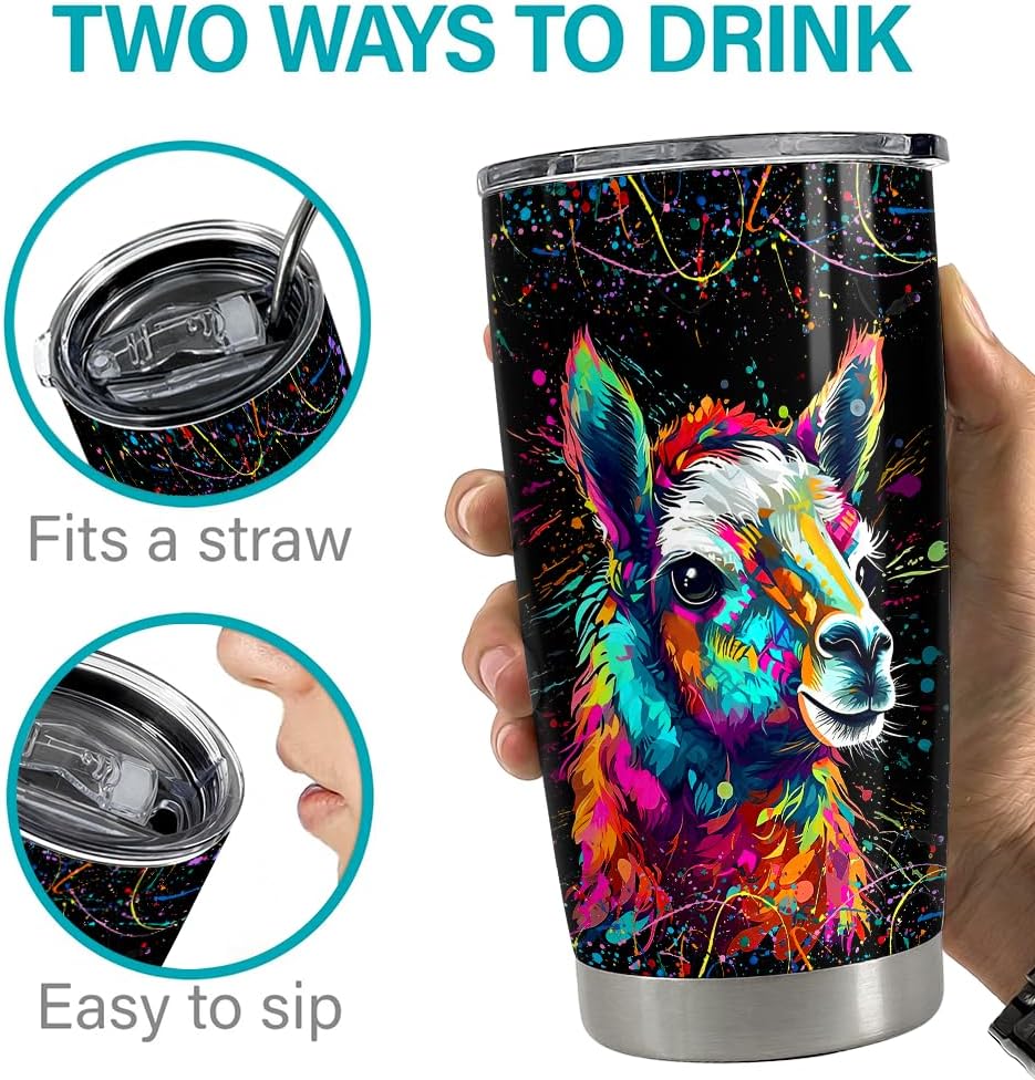 SANDJEST Vaso de llama de 20 onzas, regalos de llama para mujeres, niñas, adolescentes, vasos aislados de acero inoxidable, taza de viaje para café,