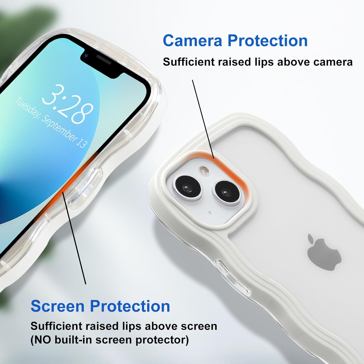 Anuck Funda para iPhone 13 con borde ondulado, diseño trasero transparente, agarre antideslizante, lindo marco ondulado y rizado, a prueba de
