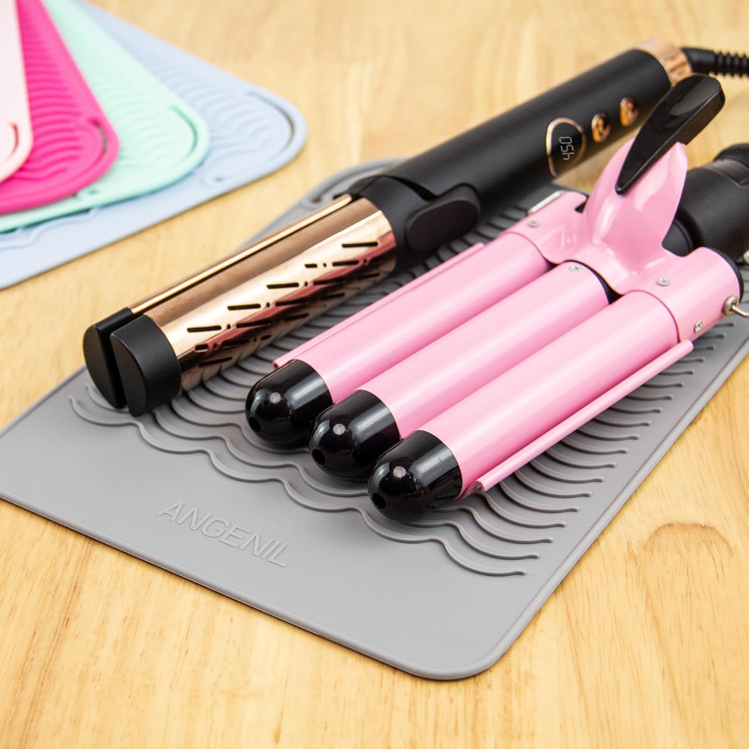 ANGENIL Alfombrilla de silicona grande resistente al calor para alisadores de cabello, rizadores, herramientas de estilo, alfombrilla de hierro