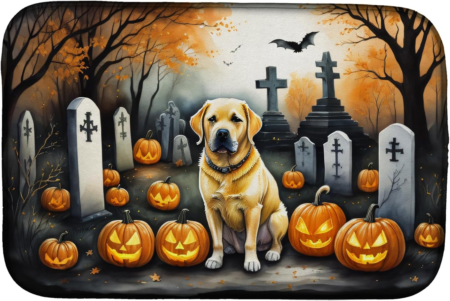 Caroline’s Treasures DAC2059DDM – Tapete absorbente para secado de platos de Halloween de Labrador Retriever, amarillo, tapete escurridor de platos