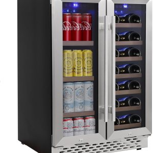 Refrigerador de vino y bebidas de 24 pulgadas, enfriador de vino de doble zona con capacidad para 40 botellas, 120 litros integrado e independiente, Refrigerador de vino y bebidas de 24 pulgadas, enfriador de vino de doble zona con capacidad para 40 botellas, 120 litros integrado e independiente,