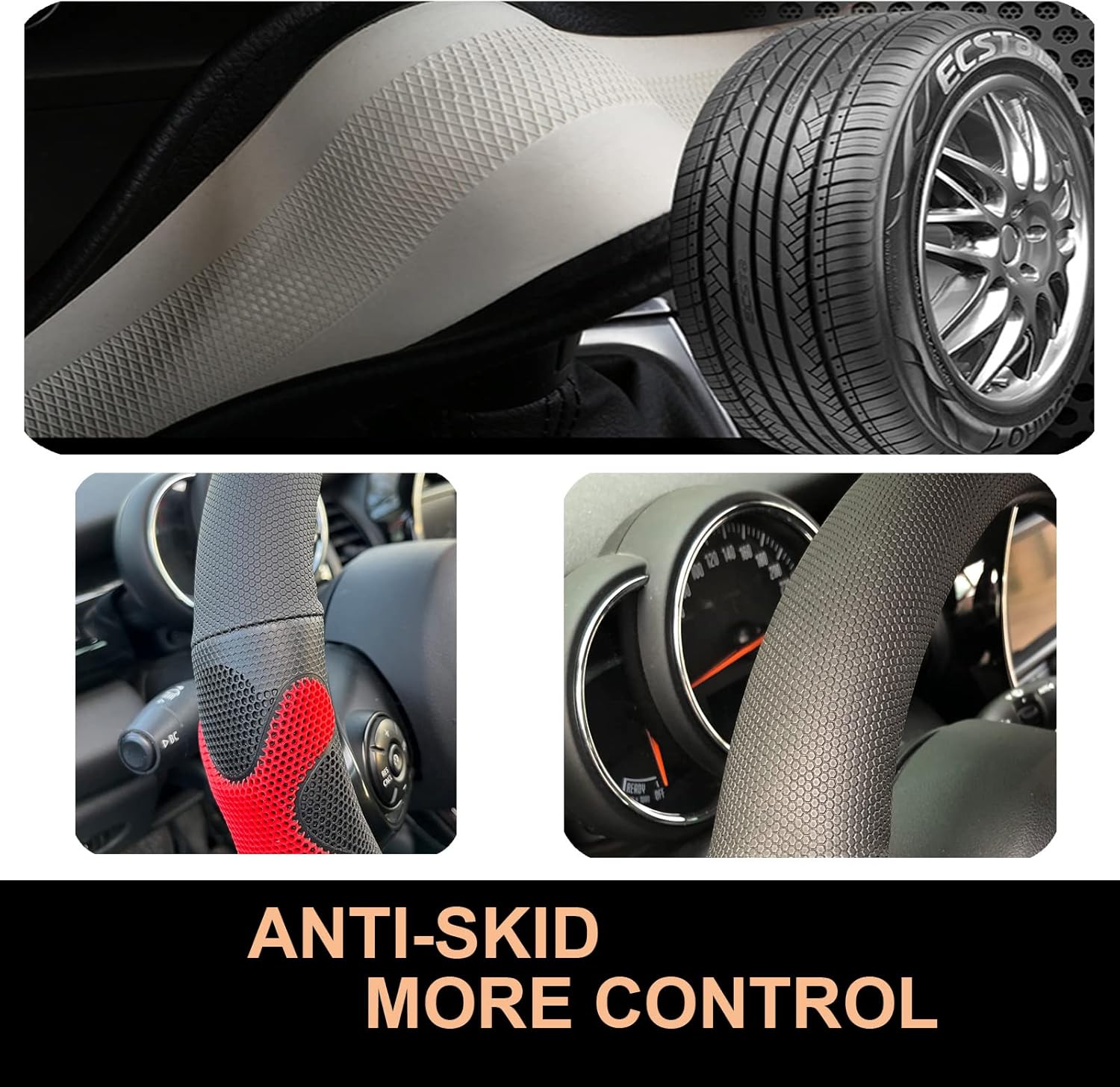 PINCTROT Comfy Grip – Funda para volante, diseño antideslizante, universal de 14.5-15 pulgadas (rojo silicona)