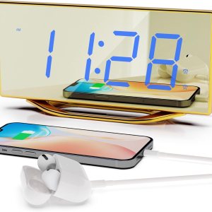 Reloj despertador digital con pantalla grande para adultos y adolescentes que duermen pesadamente, relojes de espejo dorado de 8.7 pulgadas para Reloj despertador digital con pantalla grande para adultos y adolescentes que duermen pesadamente, relojes de espejo dorado de 8.7 pulgadas para