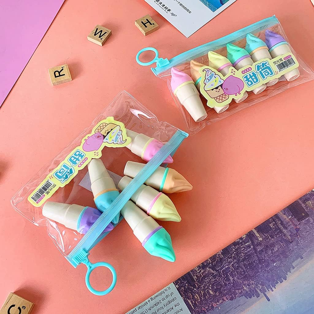 6pcs lindo mini rotulador kawaii dibujos animados helado rotuladores fluorescentes escuela oficina papelería suministro helado rotulador