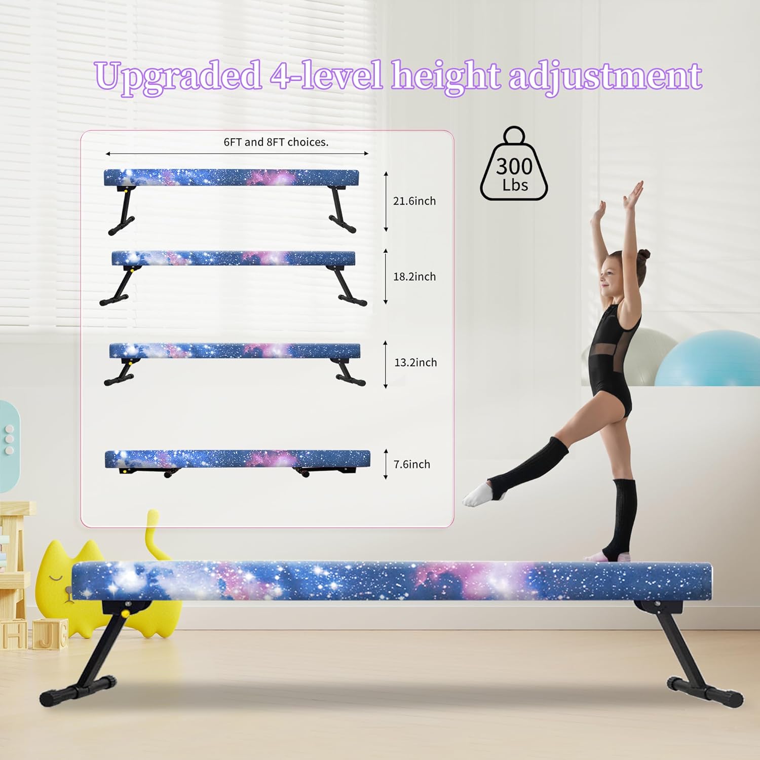 EL&ITWings Viga de equilibrio de gimnasia de 6 pies, viga ajustable de piso de nivel alto y bajo, altamente estable, equipo de entrenamiento de