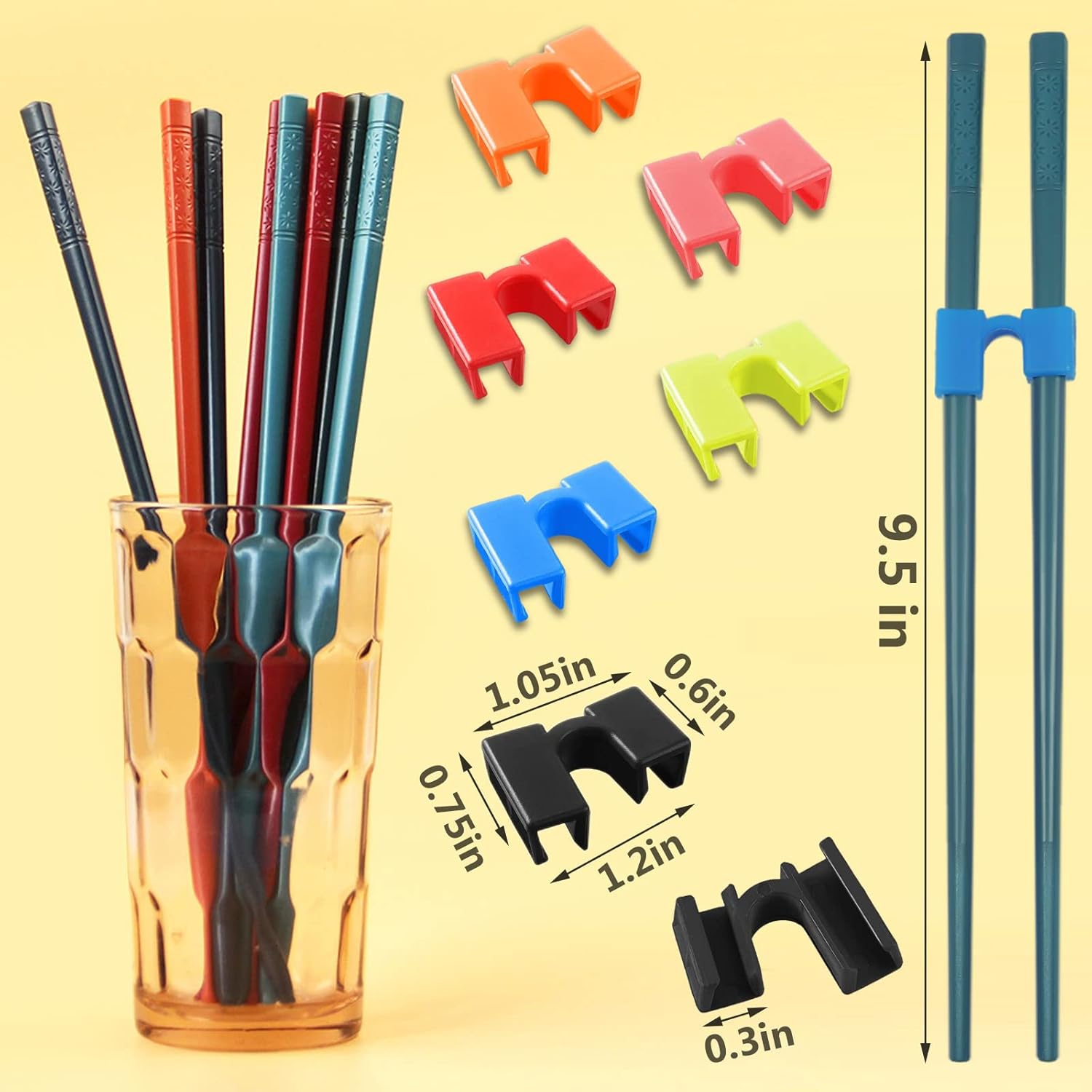 Juego de 5 pares de palillos y palillos, bisagras de plástico para adolescentes, adultos, principiantes, entrenadores o aprendices, apto para