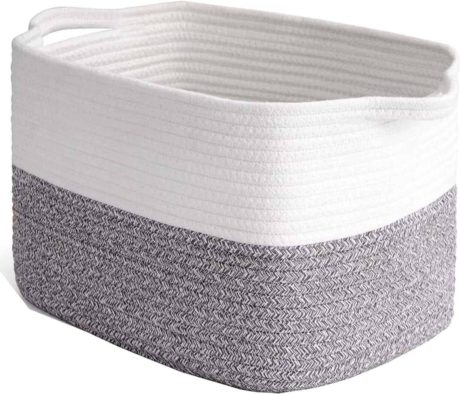 Cesta tejida de cuerda de algodón de 15 x 10 x 9 pulgadas, cesta de almacenamiento grande con asas para organizar, contenedores de almacenamiento