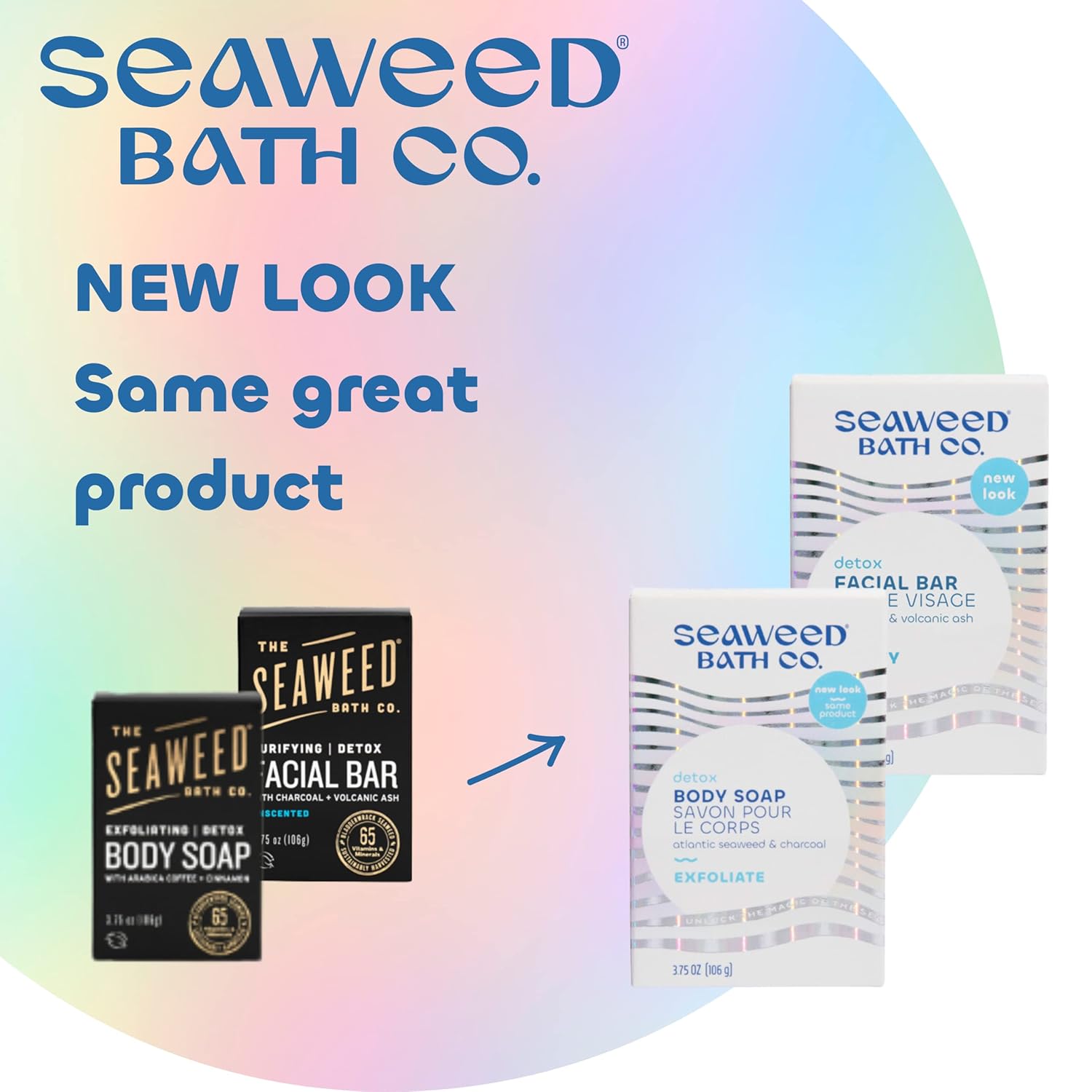 Seaweed Bath Co. Detox – Jabón en barra corporal y facial, 3.75 onzas (paquete de 2), algas marinas cosechadas de forma sostenible, carbón, ceniza