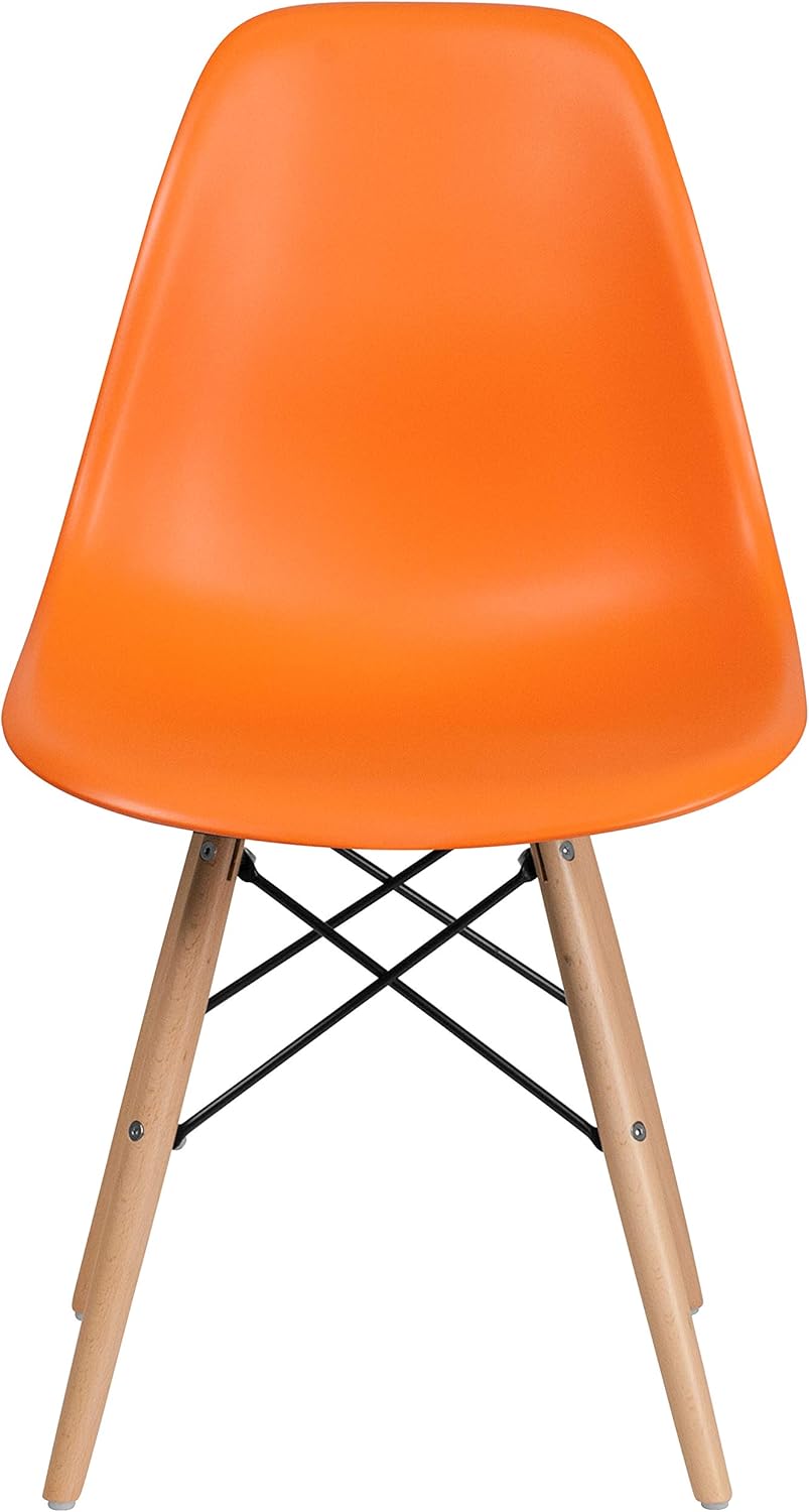 Merrick Lane Elton Series – Silla decorativa de polipropileno naranja con patas de madera apoyadas en metal